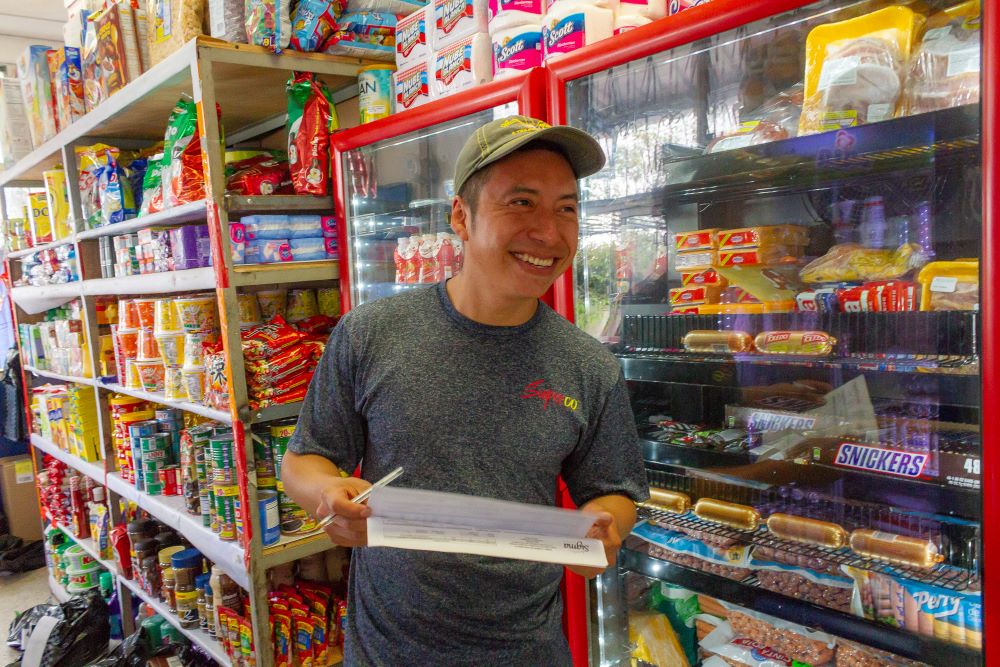 man checking stock