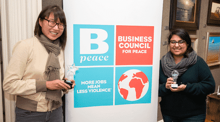 two women with bpeace logo